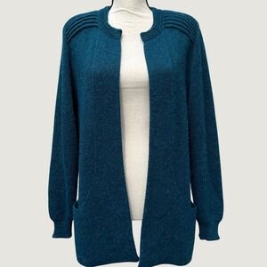 Peruvian Link Alpaca Collection Teal Blue Open Front Cardigan Sweater OS